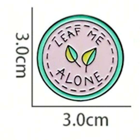 NWT Leaf Me Alone Round Lapel Pin Pink, Mint, Black🍃 - Picture 2 of 2